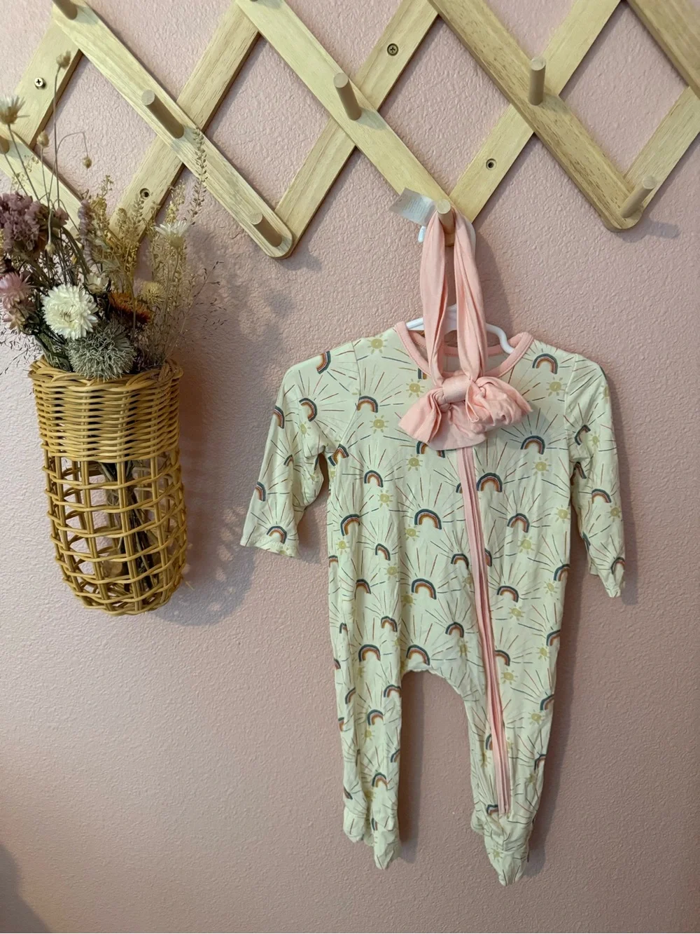 Mudpie Bamboo Sleeper in Cream with Rainbow Print